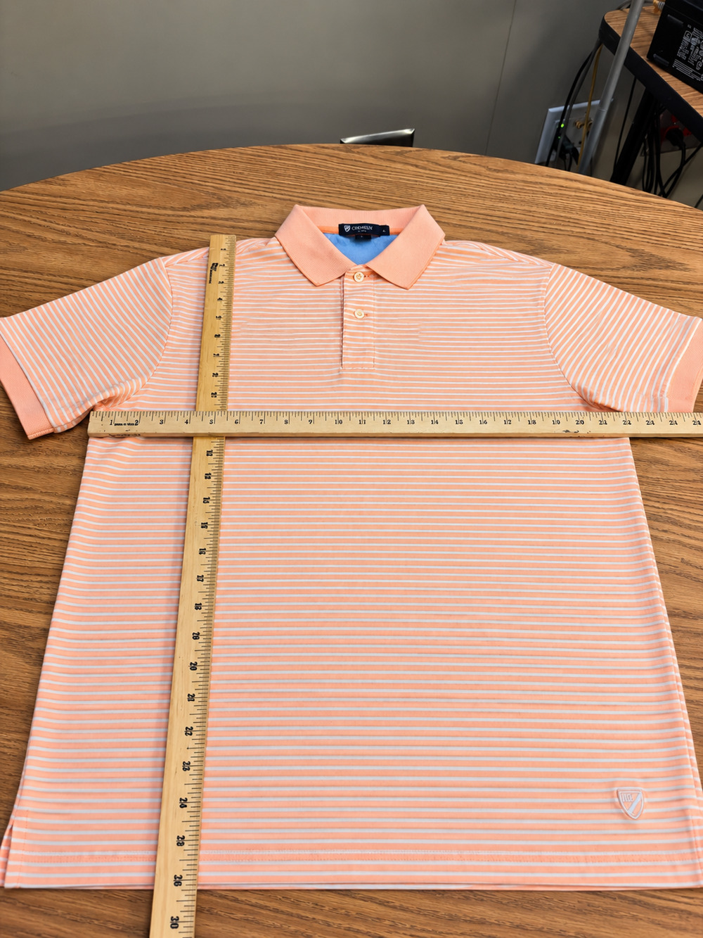 Daniel Cremieux Men’s Large Polo Shirt Peach White Striped Short Sleeve Golf